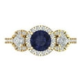 thumbnail image 1 of Three-Stone Engagement Ring for Women - 1.46ct Simulated Blue Sapphire in 18K Yellow Gold Promise Ring, 1 of 6
