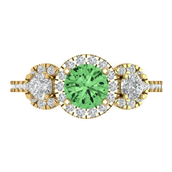Three-Stone Engagement Ring for Women - 1.46ct Simulated Green Diamond in 14K Yellow Gold Promise Ring