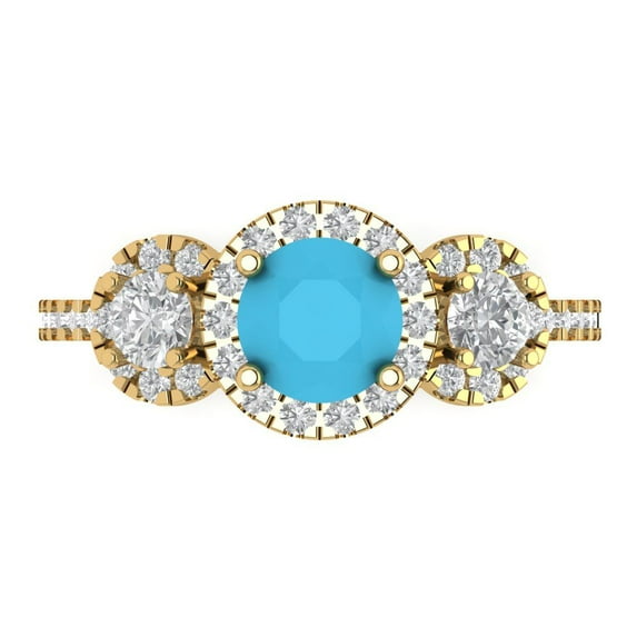Three-Stone Engagement Ring for Women - 1.46ct Simulated Turquoise in 18K Yellow Gold Promise Ring