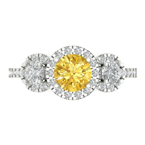 Three-Stone Engagement Ring for Women - 1.46ct Simulated Yellow Diamond in 18K White Gold Promise Ring