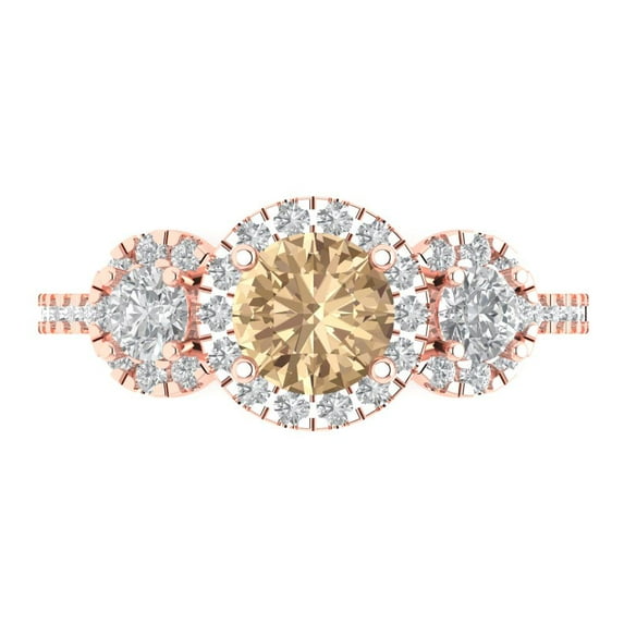 Three-Stone Engagement Ring for Women - 1.46ct Yellow Moissanite in 14K Rose Gold Promise Ring