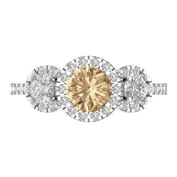 Three-Stone Engagement Ring for Women - 1.46ct Yellow Moissanite in 18K White Gold Promise Ring