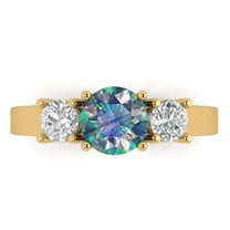 Three-Stone Engagement Ring for Women - 1.5ct Blue Moissanite in 18K Yellow Gold Promise Ring