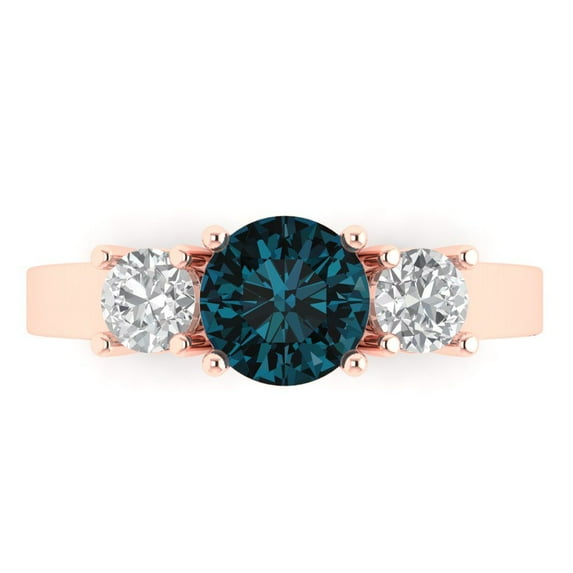 Three-Stone Engagement Ring for Women - 1.5ct Natural London Blue Topaz in 14K Rose Gold Promise Ring
