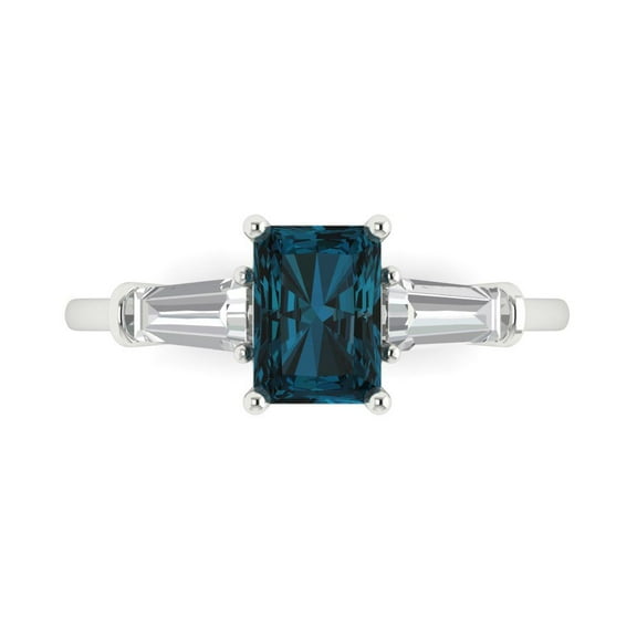 Three-Stone Engagement Ring for Women - 1.5ct Natural London Blue Topaz in 18K White Gold Promise Ring