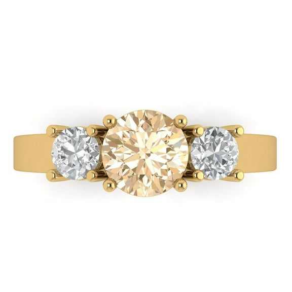 Three-Stone Engagement Ring for Women - 1.5ct Natural Morganite in 14K Yellow Gold Promise Ring
