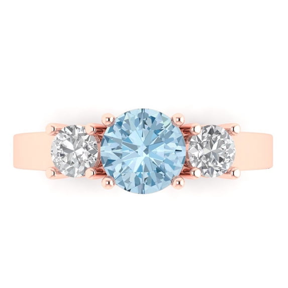 Three-Stone Engagement Ring for Women - 1.5ct Natural Sky Blue Topaz in 14K Rose Gold Promise Ring