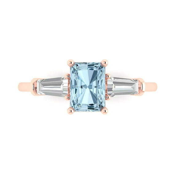 Three-Stone Engagement Ring for Women - 1.5ct Natural Swiss Blue Topaz in 14K Rose Gold Promise Ring