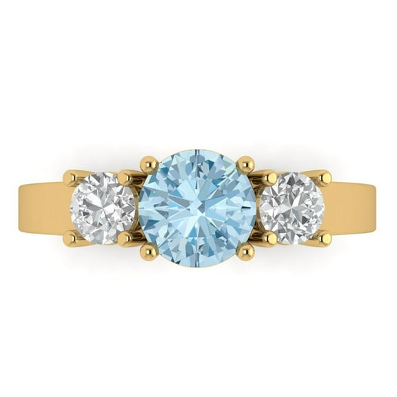 Three-Stone Engagement Ring for Women - 1.5ct Simulated Blue Diamond in 18K Yellow Gold Promise Ring