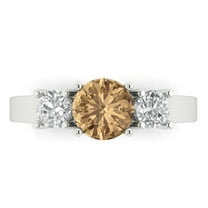 Three-Stone Engagement Ring for Women - 1.5ct Simulated Champagne Diamond in 18K White Gold Promise Ring