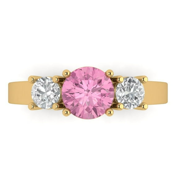 Three-Stone Engagement Ring for Women - 1.5ct Simulated Pink Diamond in 14K Yellow Gold Promise Ring