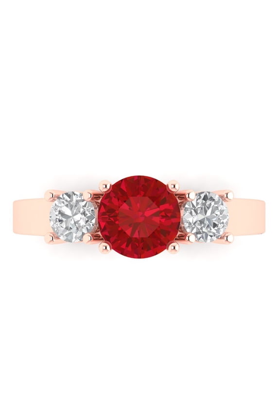 Three-Stone Engagement Ring for Women - 1.5ct Simulated Ruby in 14K Rose Gold Promise Ring