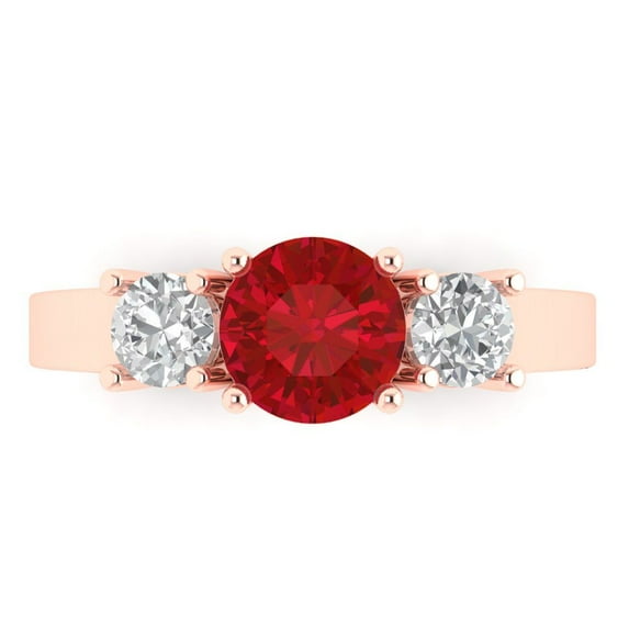 Three-Stone Engagement Ring for Women - 1.5ct Simulated Ruby in 14K Rose Gold Promise Ring