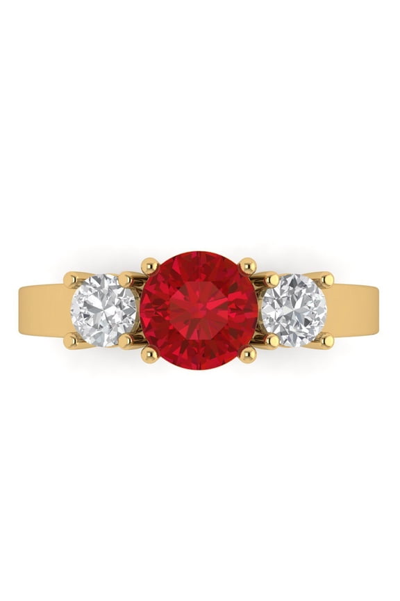Three-Stone Engagement Ring for Women - 1.5ct Simulated Ruby in 14K Yellow Gold Promise Ring