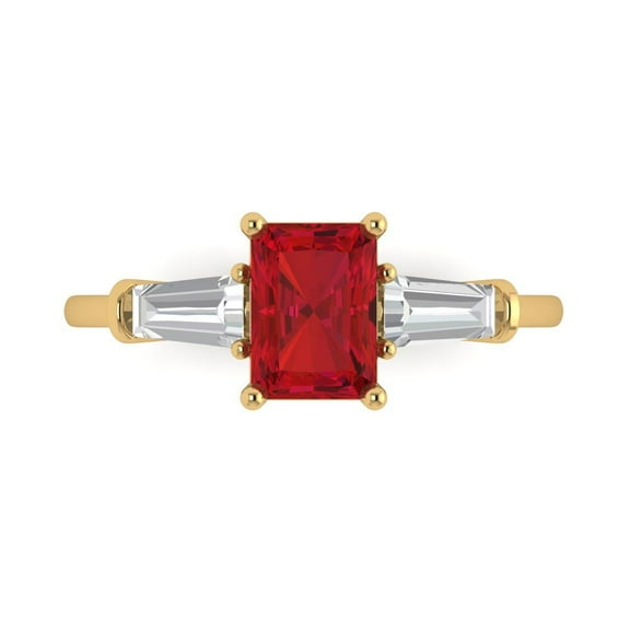 Three-Stone Engagement Ring for Women - 1.5ct Simulated Ruby in 14K Yellow Gold Promise Ring