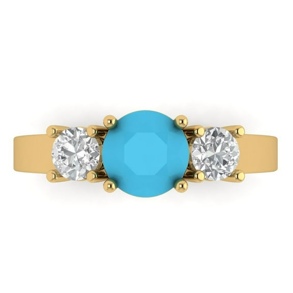 Three-Stone Engagement Ring for Women - 1.5ct Simulated Turquoise in 14K Yellow Gold Promise Ring