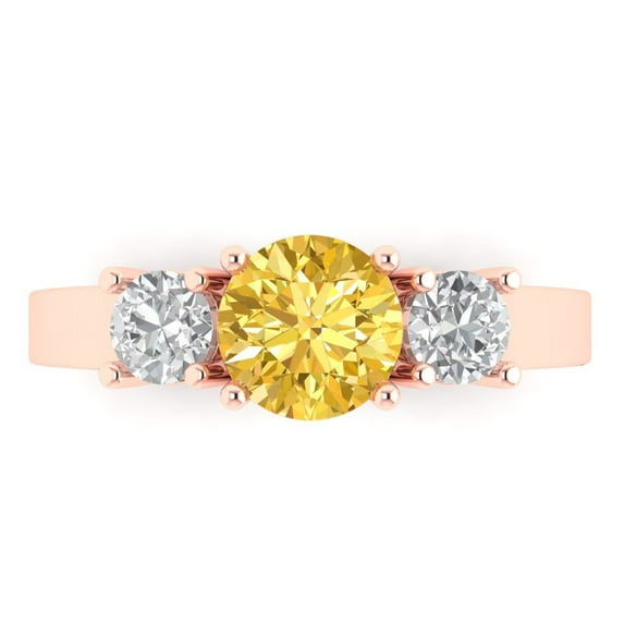 Three-Stone Engagement Ring for Women - 1.5ct Simulated Yellow Diamond in 14K Rose Gold Promise Ring