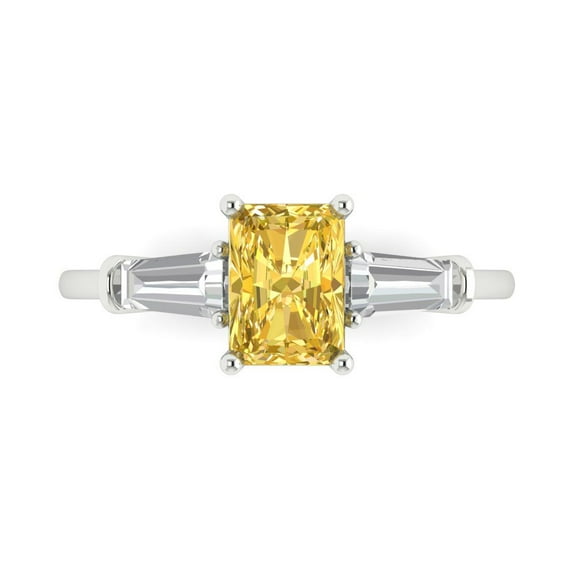 Three-Stone Engagement Ring for Women - 1.5ct Simulated Yellow Diamond in 14K White Gold Promise Ring