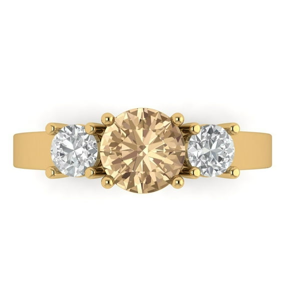 Three-Stone Engagement Ring for Women - 1.5ct Yellow Moissanite in 14K Yellow Gold Promise Ring