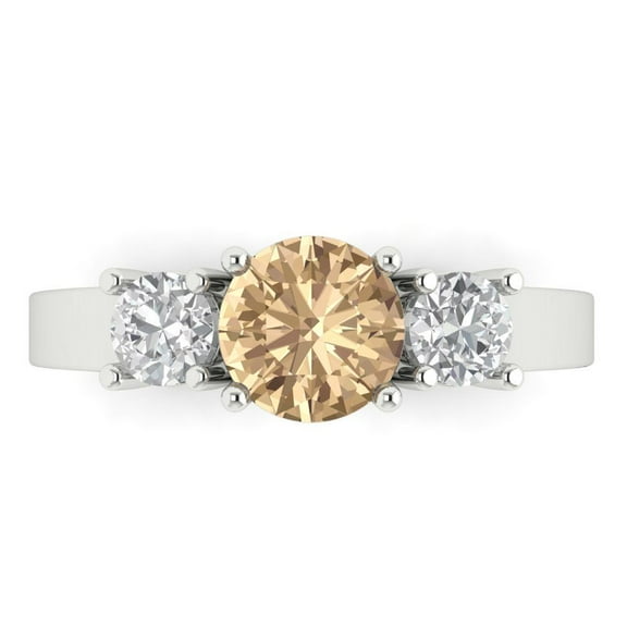 Three-Stone Engagement Ring for Women - 1.5ct Yellow Moissanite in 18K White Gold Promise Ring