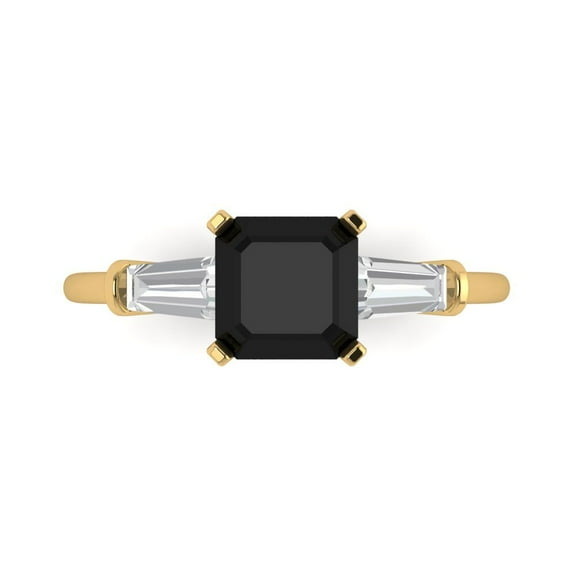 Three-Stone Engagement Ring for Women - 1.62ct Natural Onyx in 14K Yellow Gold Promise Ring