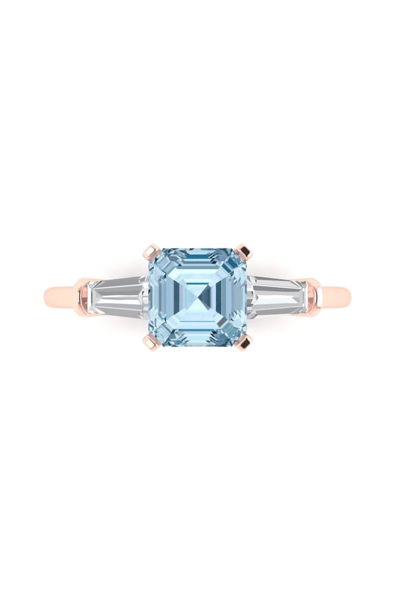 Three-Stone Engagement Ring for Women - 1.62ct Natural Swiss Blue Topaz in 14K Rose Gold Promise Ring