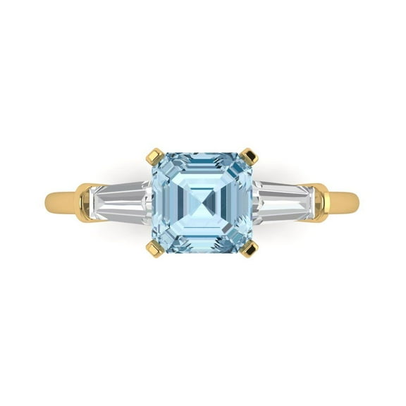Three-Stone Engagement Ring for Women - 1.62ct Simulated Blue Diamond in 14K Yellow Gold Promise Ring