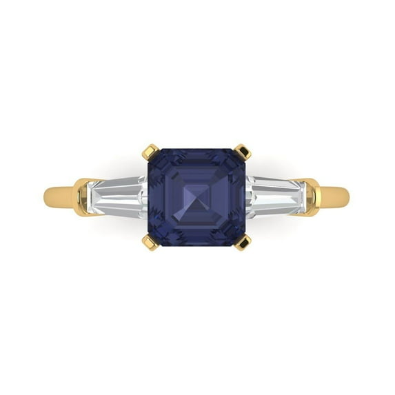 Three-Stone Engagement Ring for Women - 1.62ct Simulated Blue Sapphire in 14K Yellow Gold Promise Ring