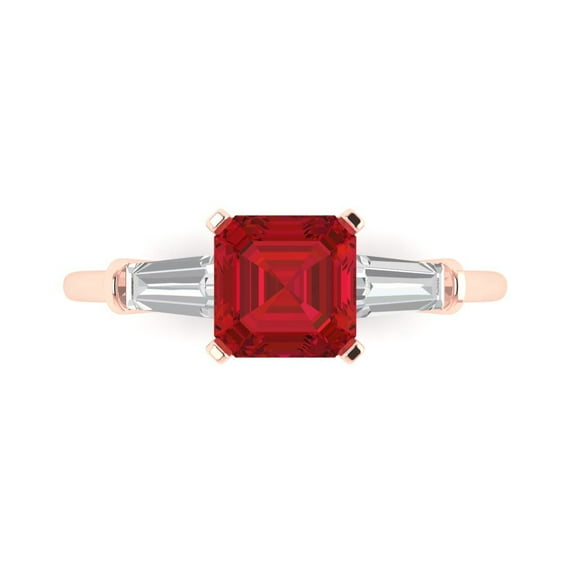 Three-Stone Engagement Ring for Women - 1.62ct Simulated Ruby in 18K Rose Gold Promise Ring