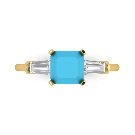 Three-Stone Engagement Ring for Women - 1.62ct Simulated Turquoise in 14K Yellow Gold Promise Ring