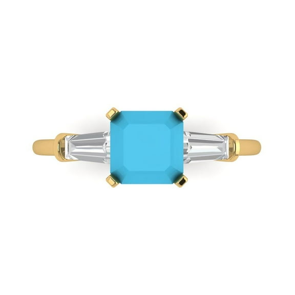 Three-Stone Engagement Ring for Women - 1.62ct Simulated Turquoise in 14K Yellow Gold Promise Ring
