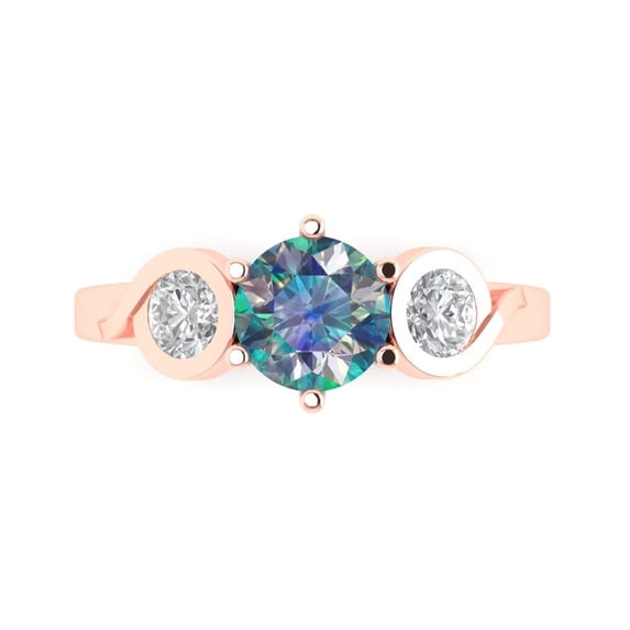Three-Stone Engagement Ring for Women - 1.72ct Blue Moissanite in 14K Rose Gold Promise Ring
