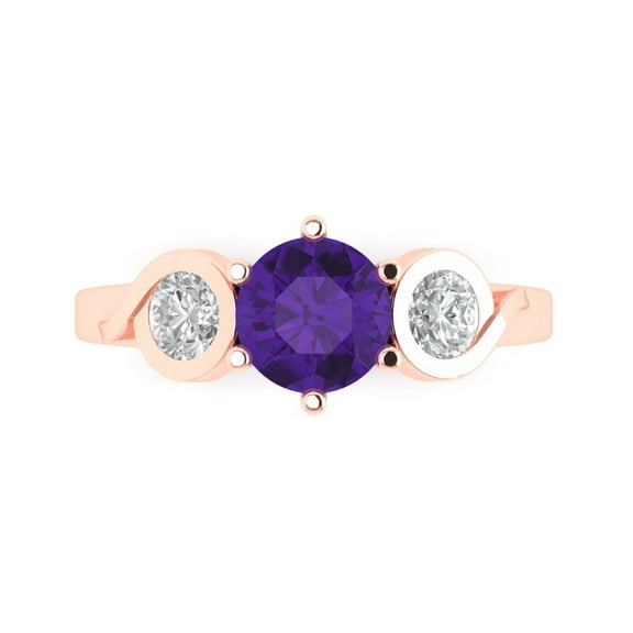 Three-Stone Engagement Ring for Women - 1.72ct Natural Amethyst in 14K Rose Gold Promise Ring
