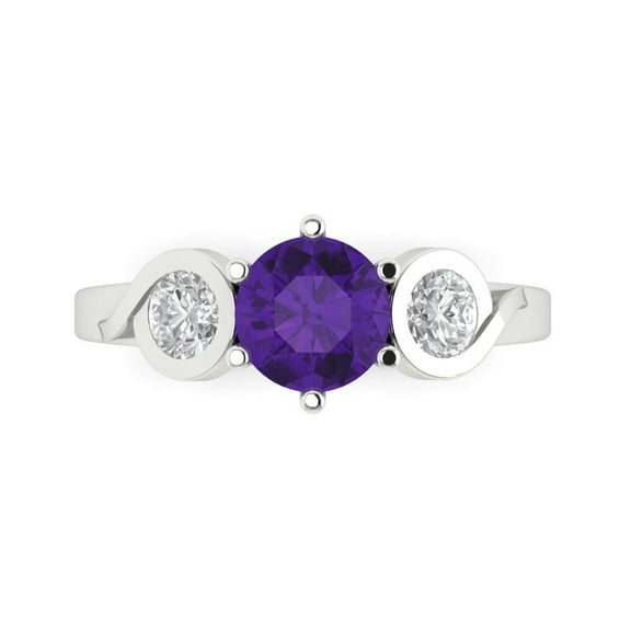 Three-Stone Engagement Ring for Women - 1.72ct Natural Amethyst in 14K White Gold Promise Ring