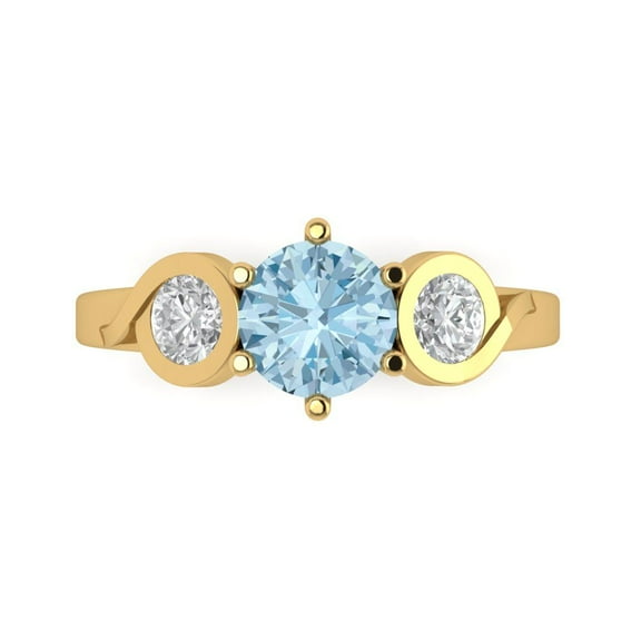 Three-Stone Engagement Ring for Women - 1.72ct Natural Aquamarine in 14K Yellow Gold Promise Ring