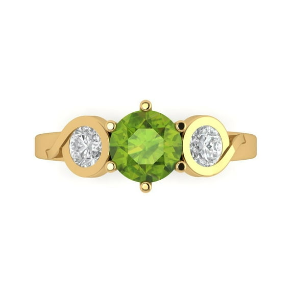 Three-Stone Engagement Ring for Women - 1.72ct Natural Peridot in 14K Yellow Gold Promise Ring