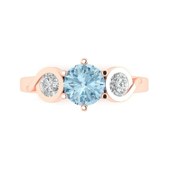 Three-Stone Engagement Ring for Women - 1.72ct Natural Swiss Blue Topaz in 18K Rose Gold Promise Ring