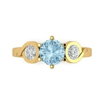 Three-Stone Engagement Ring for Women - 1.72ct Simulated Blue Diamond in 18K Yellow Gold Promise Ring