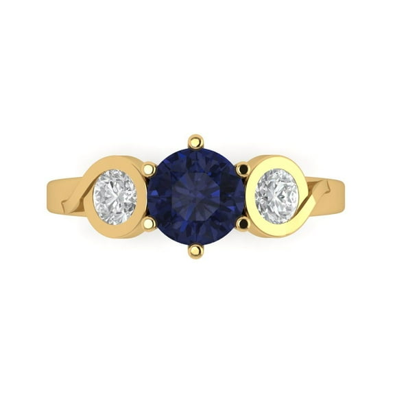 Three-Stone Engagement Ring for Women - 1.72ct Simulated Blue Sapphire in 14K Yellow Gold Promise Ring