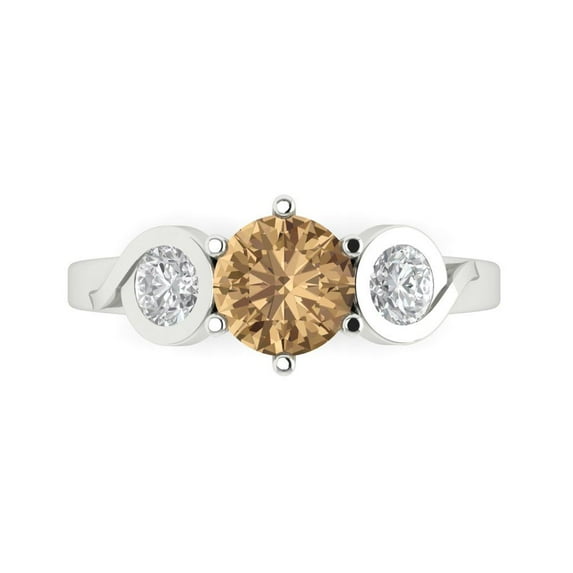 Three-Stone Engagement Ring for Women - 1.72ct Simulated Champagne Diamond in 14K White Gold Promise Ring