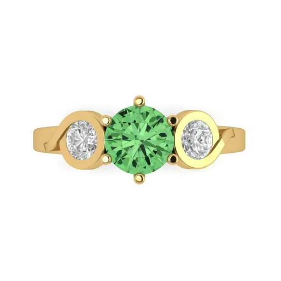 Three-Stone Engagement Ring for Women - 1.72ct Simulated Green Diamond in 18K Yellow Gold Promise Ring