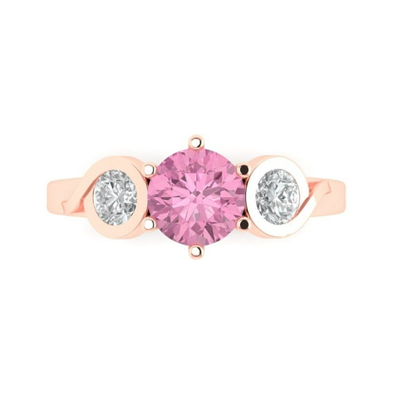 Three-Stone Engagement Ring for Women - 1.72ct Simulated Pink Diamond in 14K Rose Gold Promise Ring