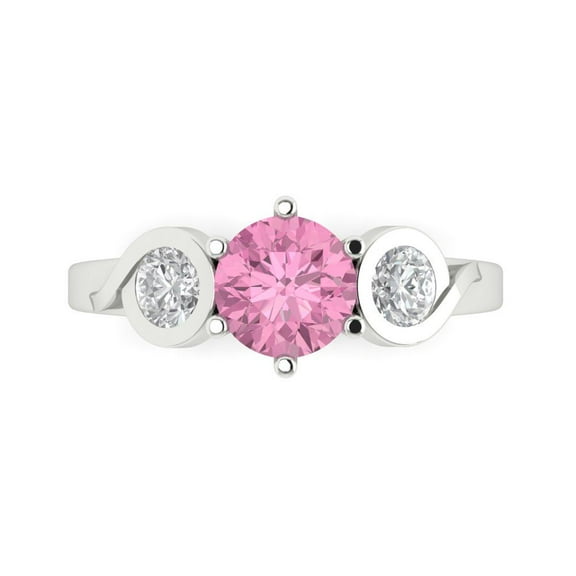 Three-Stone Engagement Ring for Women - 1.72ct Simulated Pink Diamond in 18K White Gold Promise Ring