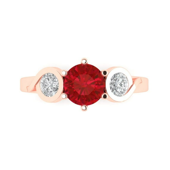 Three-Stone Engagement Ring for Women - 1.72ct Simulated Ruby in 14K Rose Gold Promise Ring