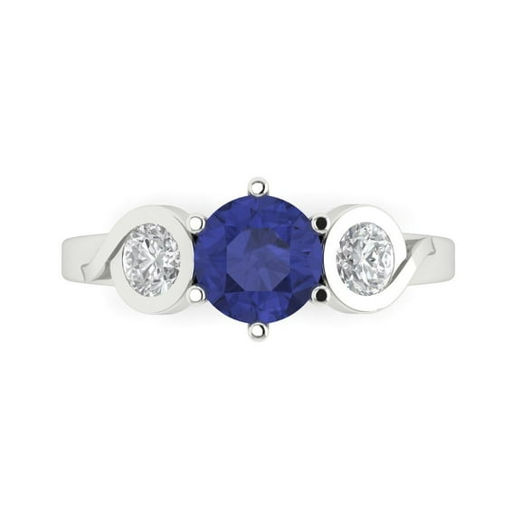 Three-Stone Engagement Ring for Women - 1.72ct Simulated Tanzanite in 18K White Gold Promise Ring