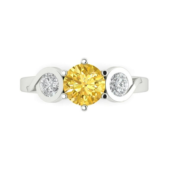 Three-Stone Engagement Ring for Women - 1.72ct Simulated Yellow Diamond in 14K White Gold Promise Ring