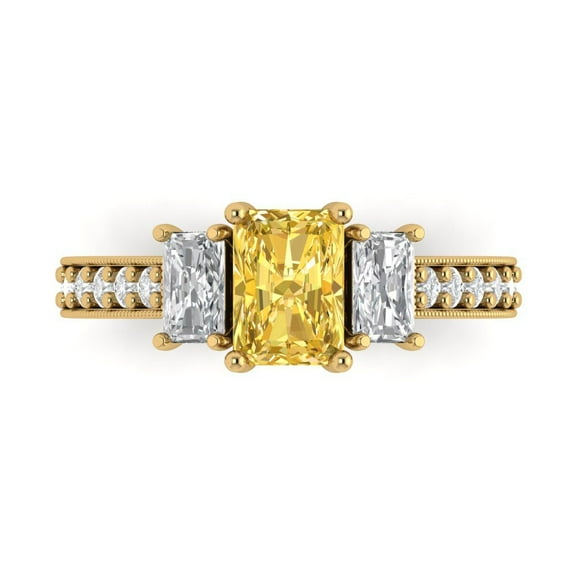 Three-Stone Engagement Ring for Women - 1.88ct Natural Citrine in 14K Yellow Gold Promise Ring