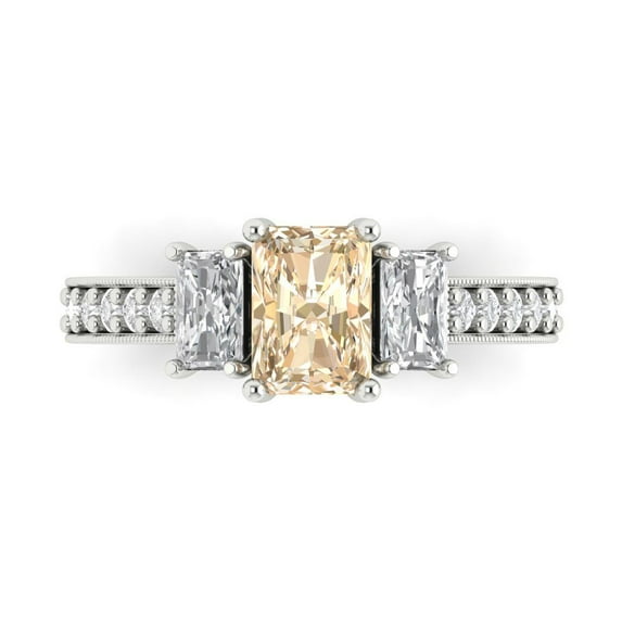 Three-Stone Engagement Ring for Women - 1.88ct Natural Morganite in 18K White Gold Promise Ring