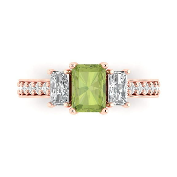 Three-Stone Engagement Ring for Women - 1.88ct Natural Peridot in 14K Rose Gold Promise Ring
