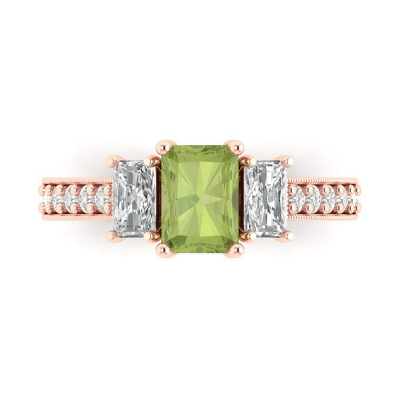 Three-Stone Engagement Ring for Women - 1.88ct Natural Peridot in 18K Rose Gold Promise Ring